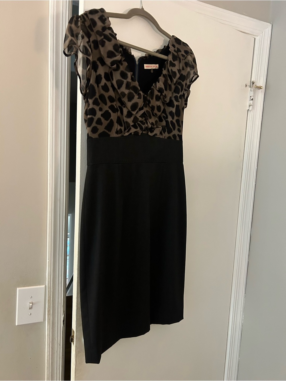 Black and Brown Leopard Print V-Neck Dress by Unkn
